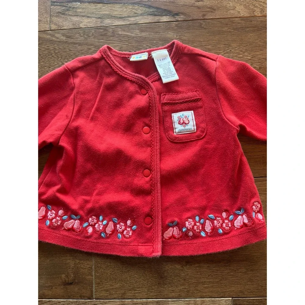 Red baby cardigan with pear floral  embroidery Gymboree 3-6 months